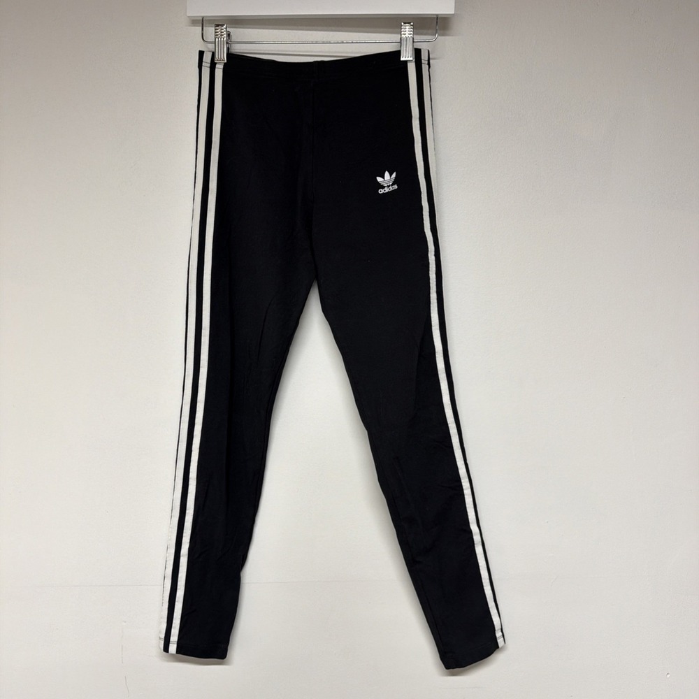 Adidas Girls Black 3 Stripes Trefoil Athletic Leggings Size L Skinny Pants